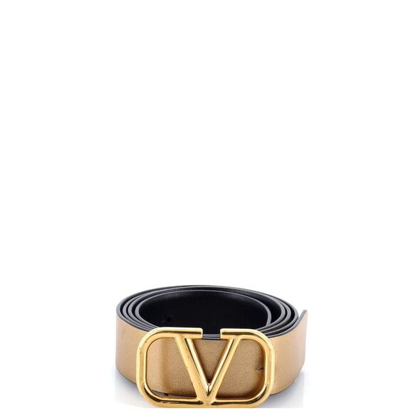 Valentino Garavani VLogo Reversible Belt Leather Wide Gold